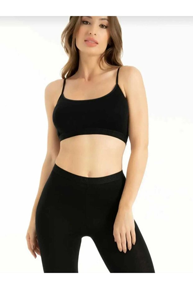 Şanna Layza Women's Rope Strap Bustier Sports Combed Cotton Half Tank Top Bra with Pads