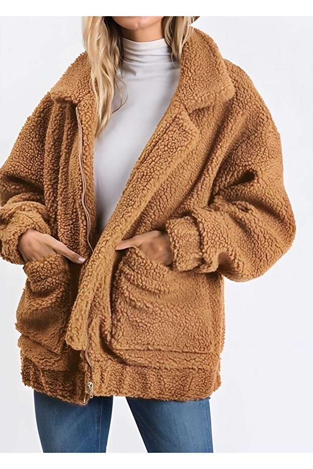 Plush Oversize Unlined Coat with Zipper