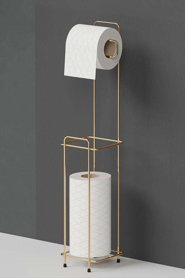HOME Gold Kaplama Tuvalet Kağıtlığı Wc Kağıtlık Yedekli Metal Tuvalet Kağıdı Standı Tutacağı - 2