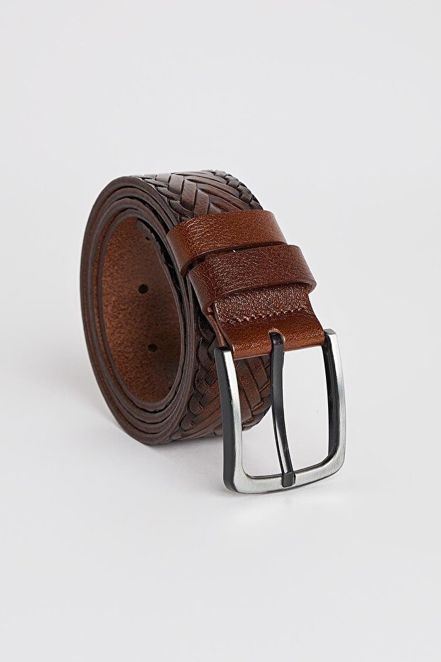 Men's 100% Genuine Leather 4 cm Sports Brown Belt