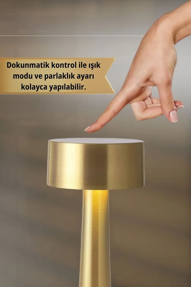 Gold Şarjlı Dokunmatik Masa ve Gece Lambası- Dimmerli ve Enerji Tasarruflu LED Işık Aydınlatma - 8