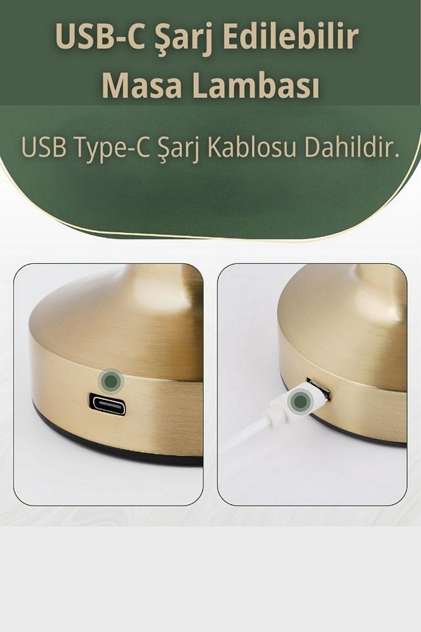 Gold Şarjlı Dokunmatik Masa ve Gece Lambası- Dimmerli ve Enerji Tasarruflu LED Işık Aydınlatma - 5