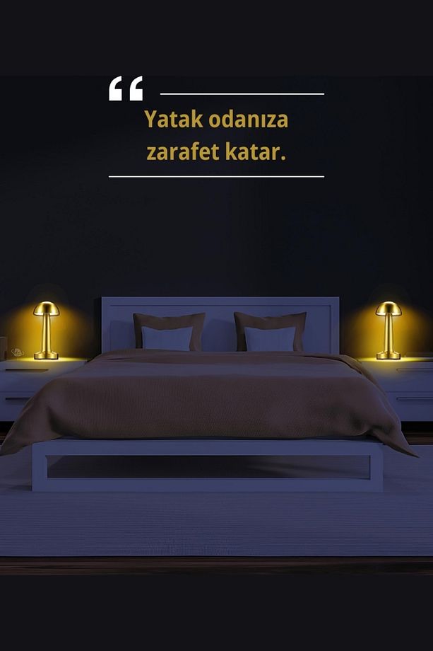 Gold Şarjlı Dokunmatik Masa ve Gece Lambası- Dimmerli ve Enerji Tasarruflu LED Işık Aydınlatma - 9