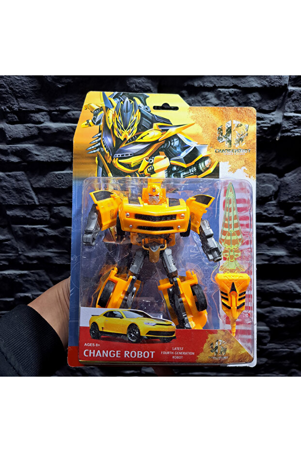 OYUNCAK DÖNÜŞEN ROBOT ARABA TRANSFORM KAMYON MODEL 17X15cm SARI SİYAH YARIŞ ARABA MODEL ROBOT - 3