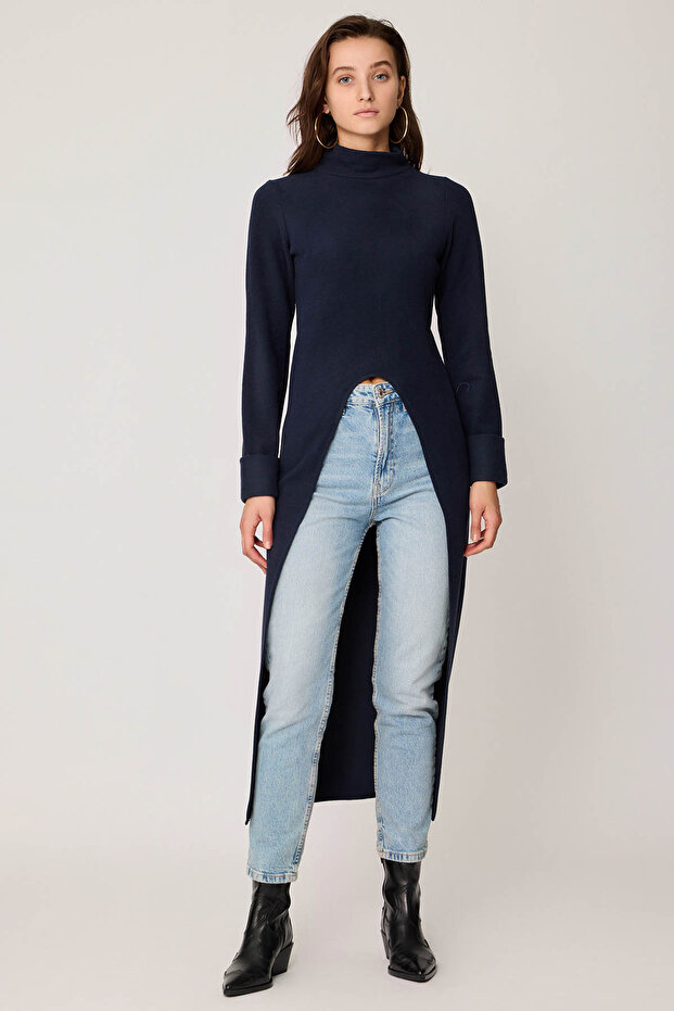 Deep Slit Knitted Blouse - 1