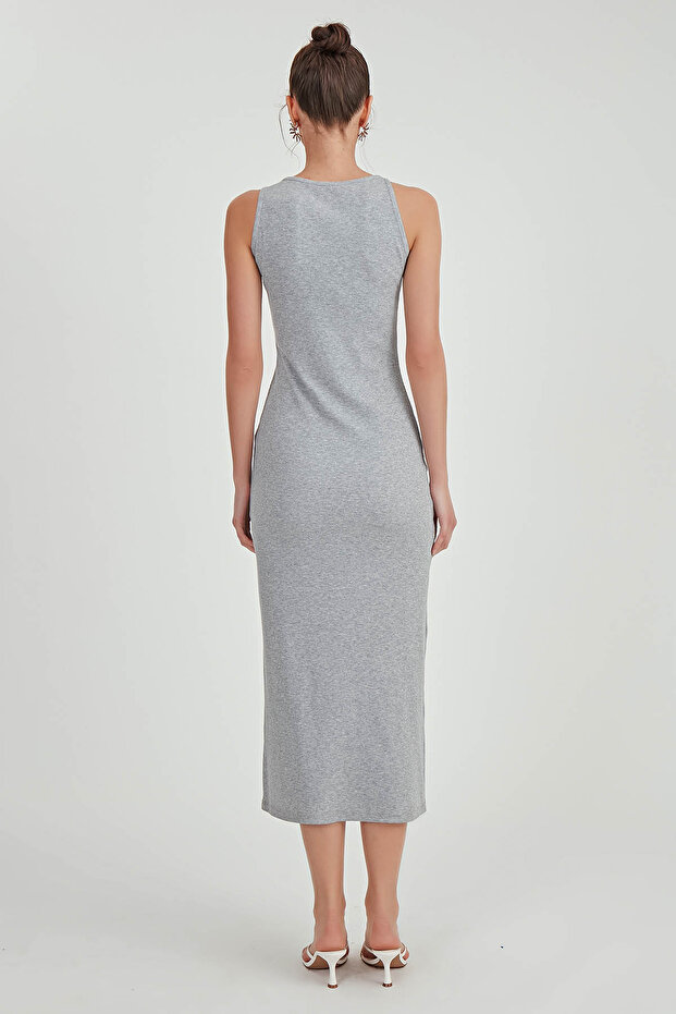 Omuzu Tokalı Uzun Örme Elbise - 5