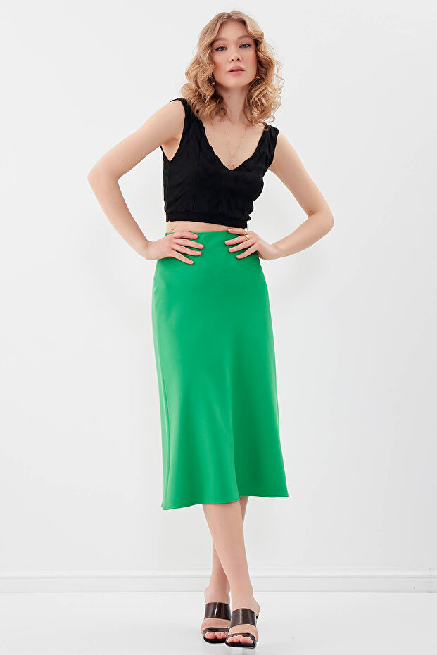 Fustă midi cu fermoar lateral - 1