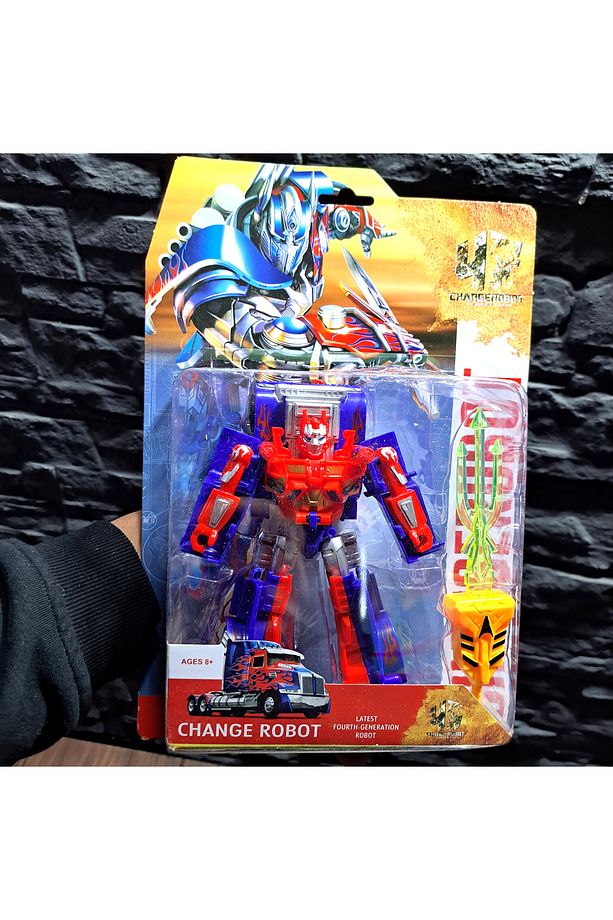 OYUNCAK DÖNÜŞEN ROBOT ARABA TRANSFORM KAMYON MODEL 17X15cm KIRMIZI MAVİ ROBOT KILIÇLI - 3