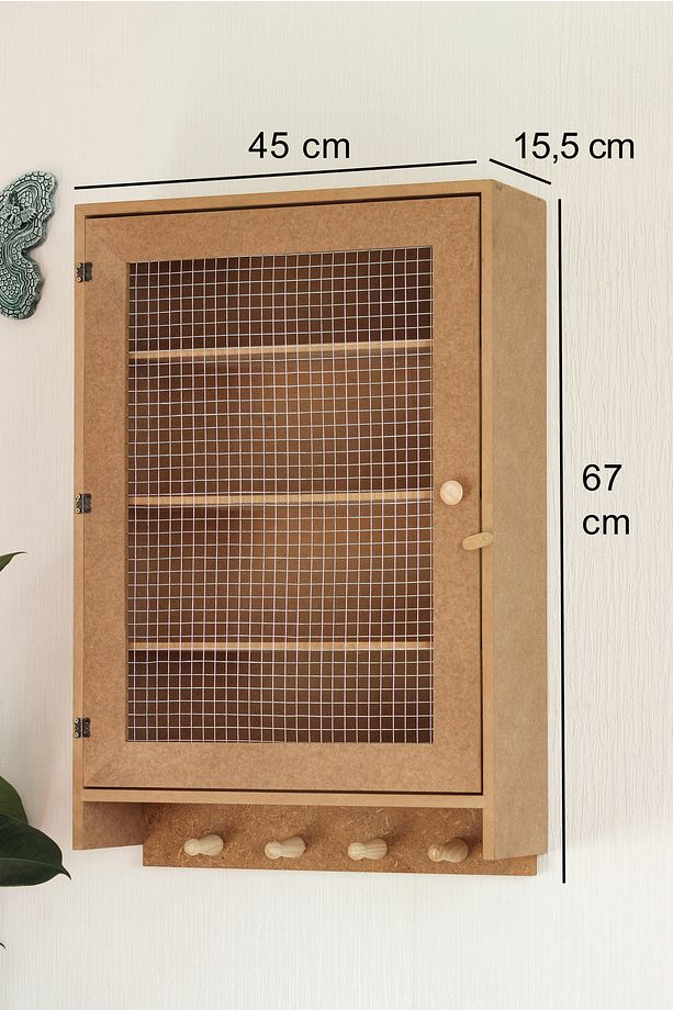 Ahşap, Ham Mdf, Boyanabilir, Tek Kapaklı Çıkabilir Raflı Telli Dolap, Terek, Bardaklık, Baharatlık - 8