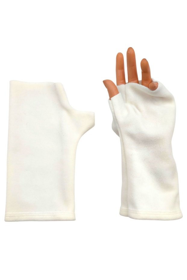 Unisex Winter Ecru Fingerless Fleece Gloves Fingerless Gloves