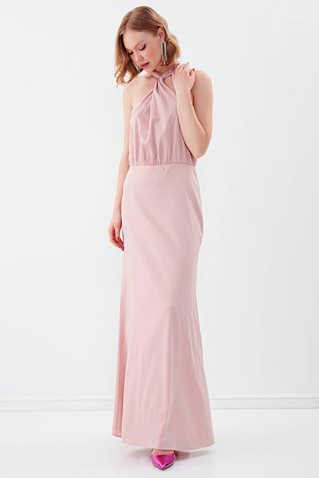 Halter nyakú, bélelt hosszú ruha - 3