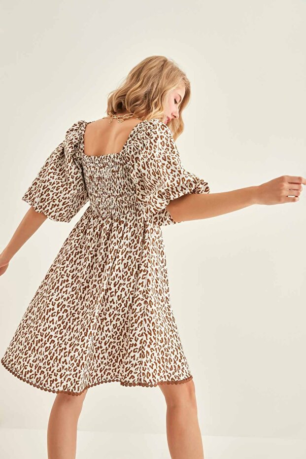 Leopard Patterned Balloon Sleeve Dress - 5