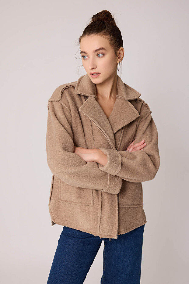 سترة بجيب مزدوج وسحاب وخياطة عكسية - 2