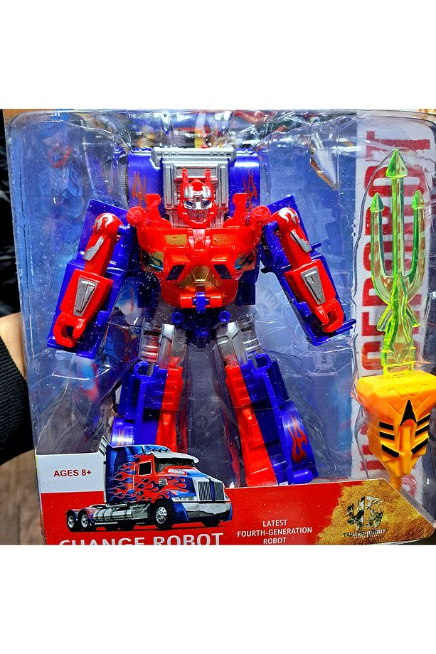 OYUNCAK DÖNÜŞEN ROBOT ARABA TRANSFORM KAMYON MODEL 17X15cm KIRMIZI MAVİ ROBOT KILIÇLI - 6