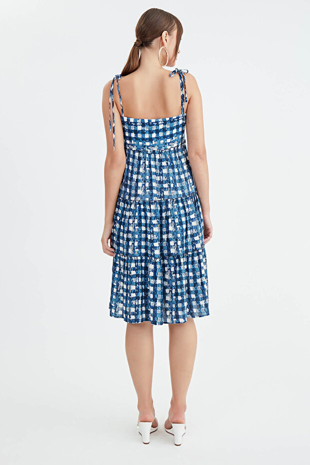 İp Askılı Desenli Elbise - 4