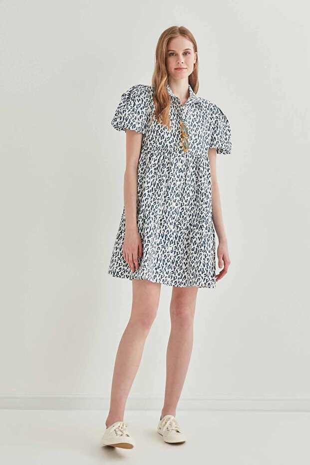 Leopard Pattern Front Buttoned Wide Cut Dress - 6