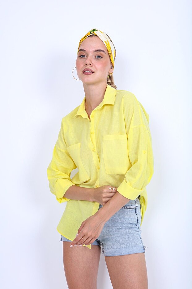 Basic Oversize Önden Cepli Gömlek - 4