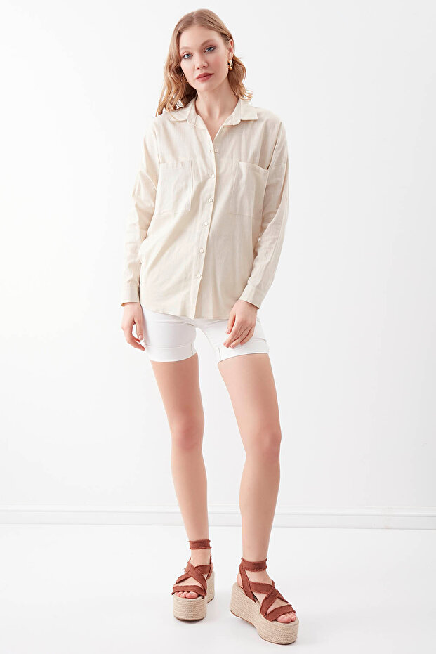 Basic Oversize Önden Cepli Gömlek - 2