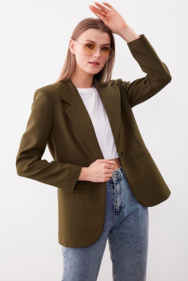 Single Button Front Blazer Jacket - 4