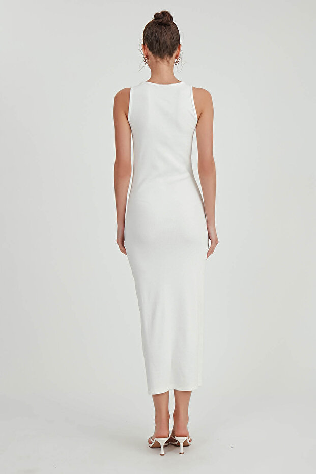 Omuzu Tokalı Uzun Örme Elbise - 5