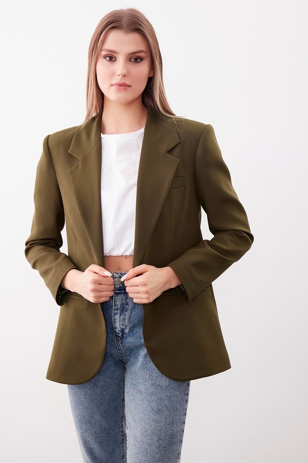 Single Button Front Blazer Jacket - 2