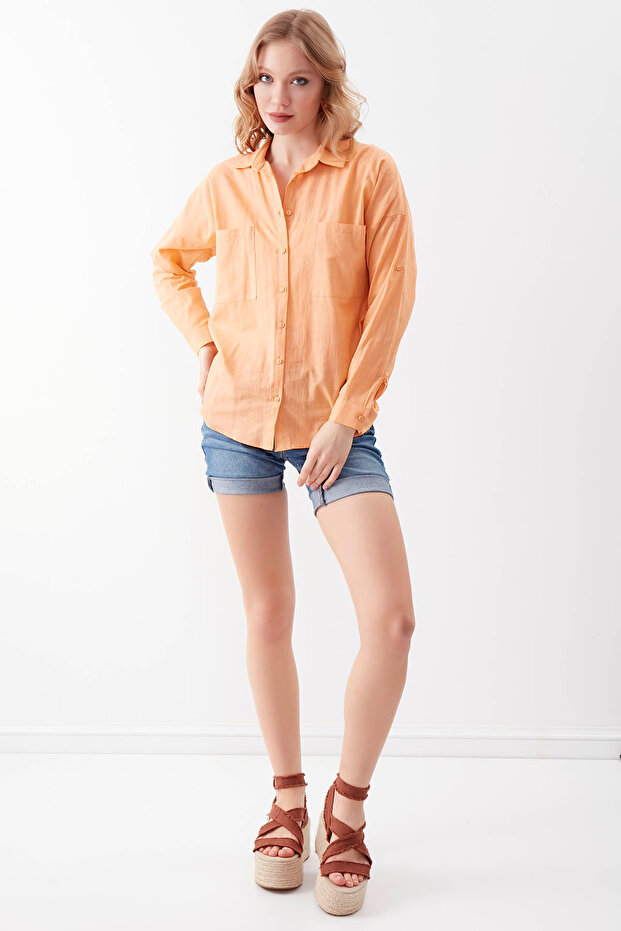 Basic Oversize Önden Cepli Gömlek - 3