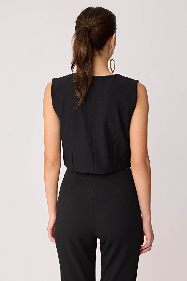 Silver Buttoned Crop Vest - 5