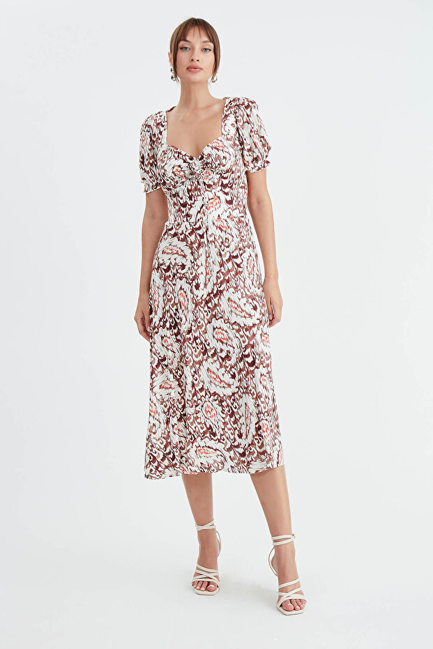 فستان منقوش برباط أمامي - 1