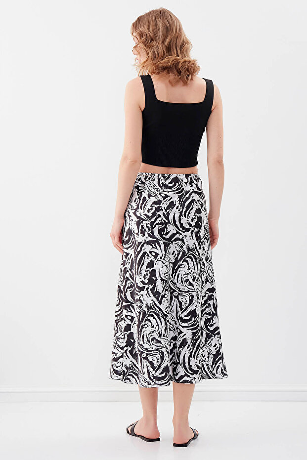 منقوشة تنورة الساتان طول ميدي - 5