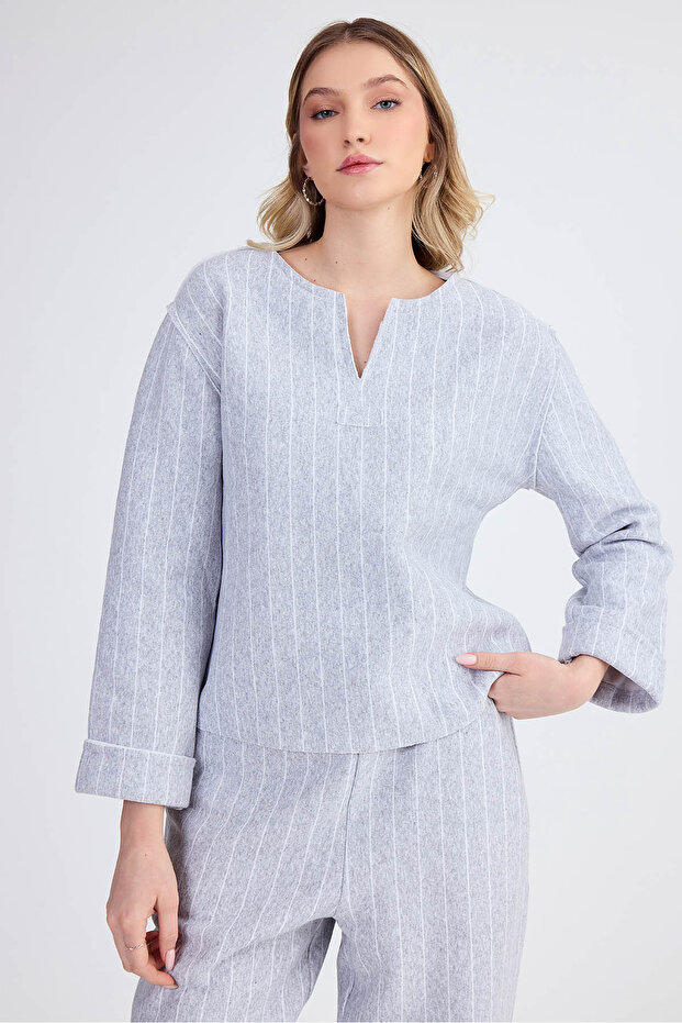 Çizgi Desenli Bluz - 2