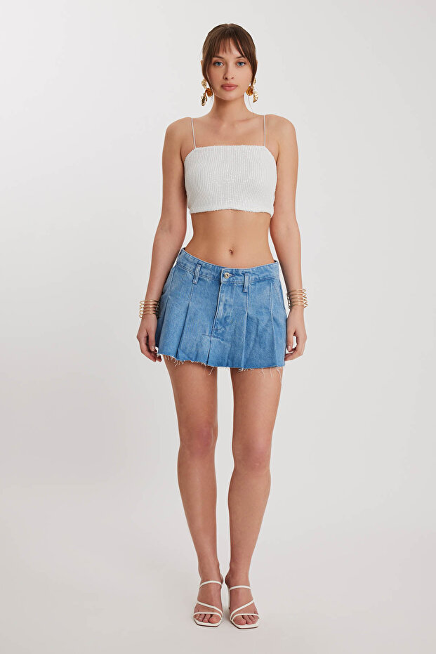 İp Askılı Pullu Crop Bluz - 3