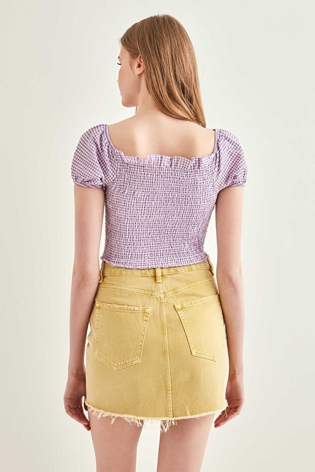 بلوزة صغيرة مجمعة أمامية من القماش القطني - 6