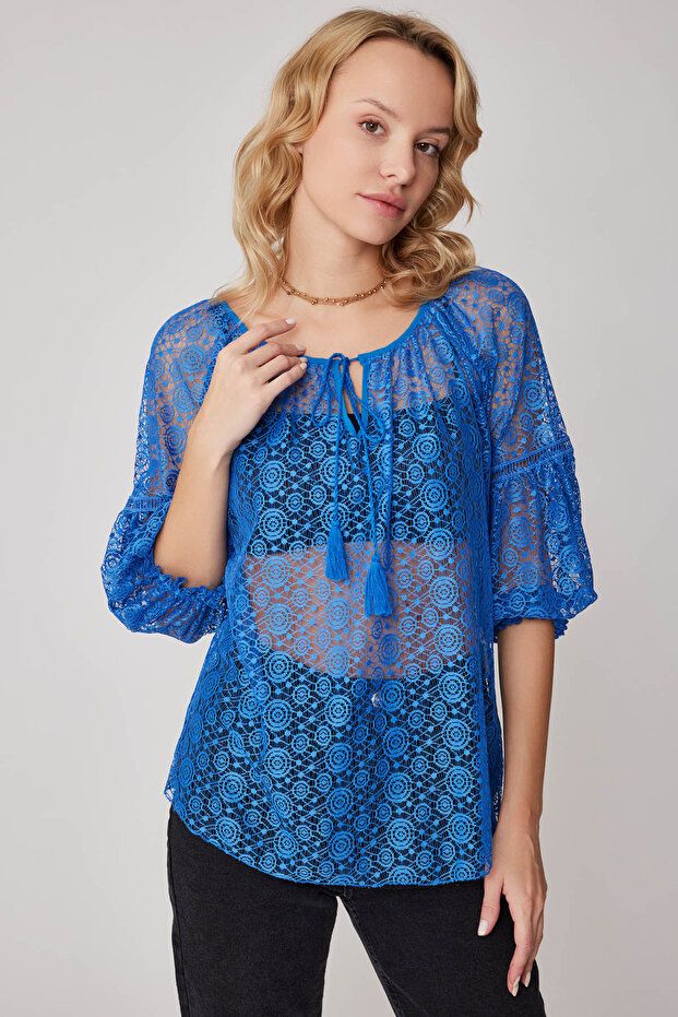 Half Sleeve Transparent Blouse - 1