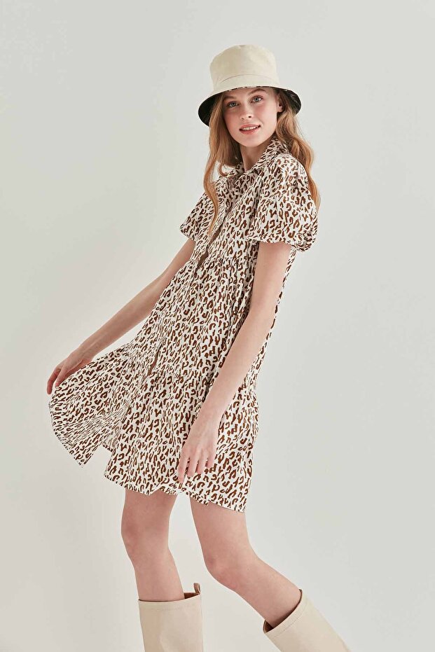 Leopard Pattern Front Buttoned Wide Cut Dress - 2