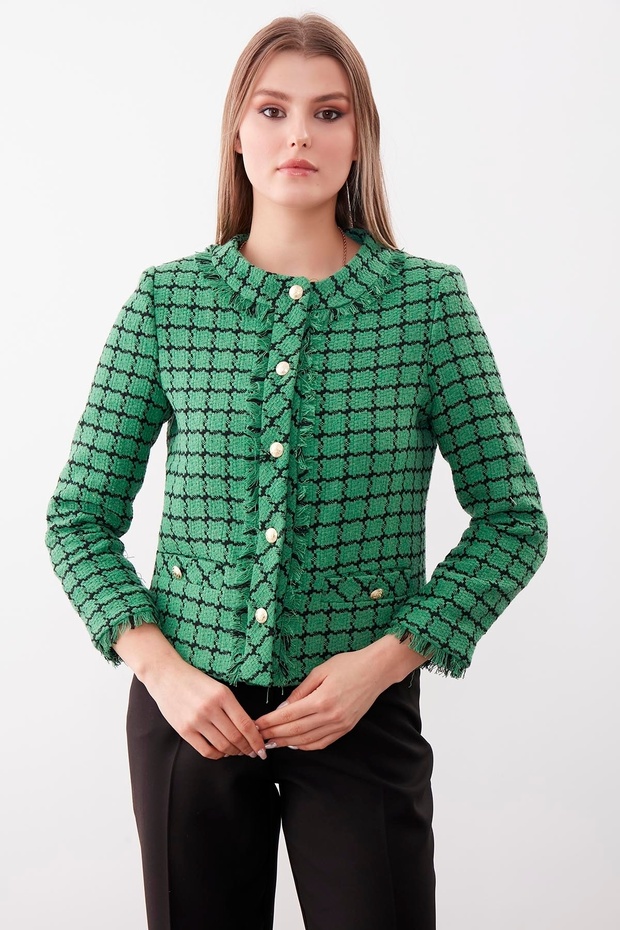 Gold Düğmeli Desenli Ceket - 4