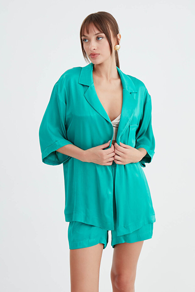 ساتان لامع - سترة فضفاضة - 1