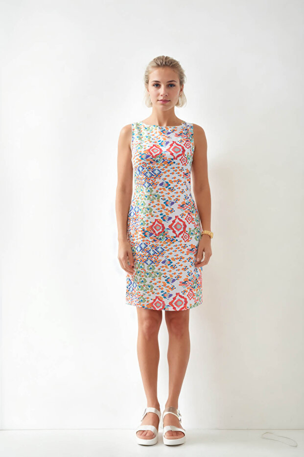 فستان كتان منقوش بأكمام صفر - 3