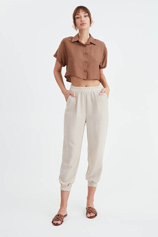 Düşük Omuz Crop Gömlek - 2