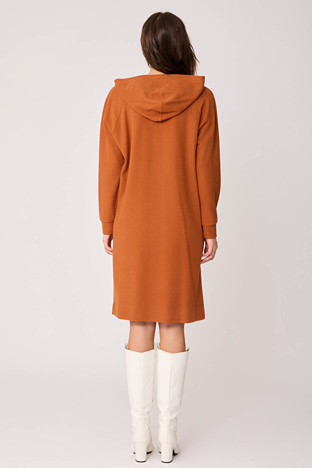 Kapüşonlu Önü Cepli Örme Elbise - 5