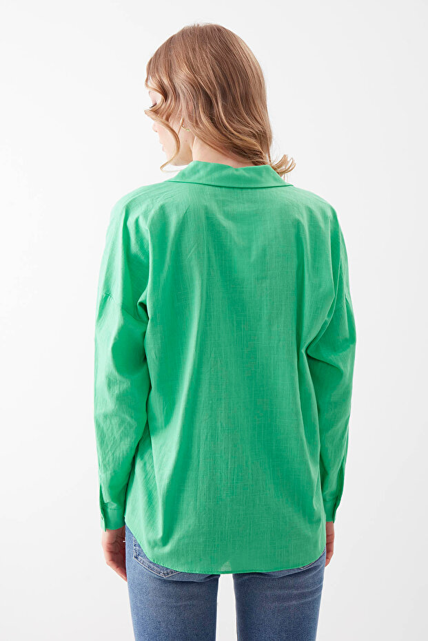 Basic Oversize Önden Cepli Gömlek - 5