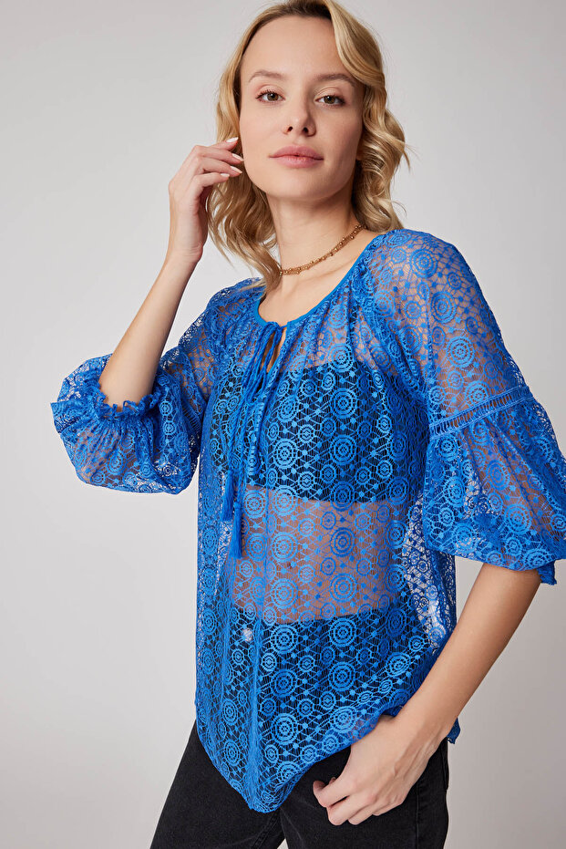 Half Sleeve Transparent Blouse - 6