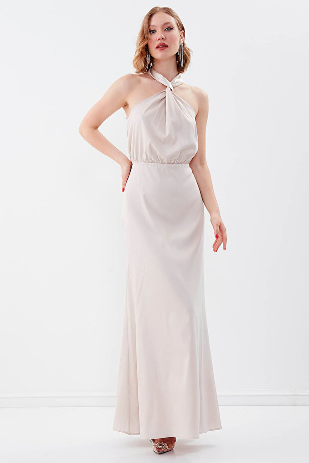 فستان طويل مبطن برقبة رسن - 1