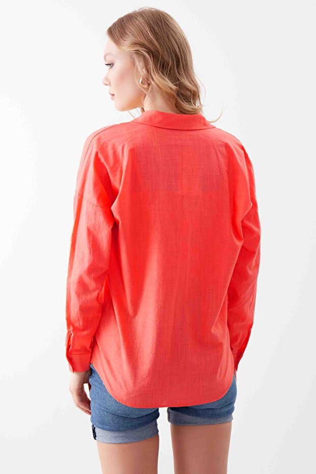 Basic Oversize Önden Cepli Gömlek - 3