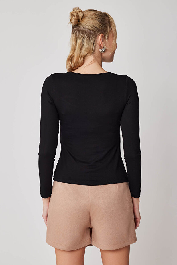 Uzun Kol Dekolteli Bluz - 5