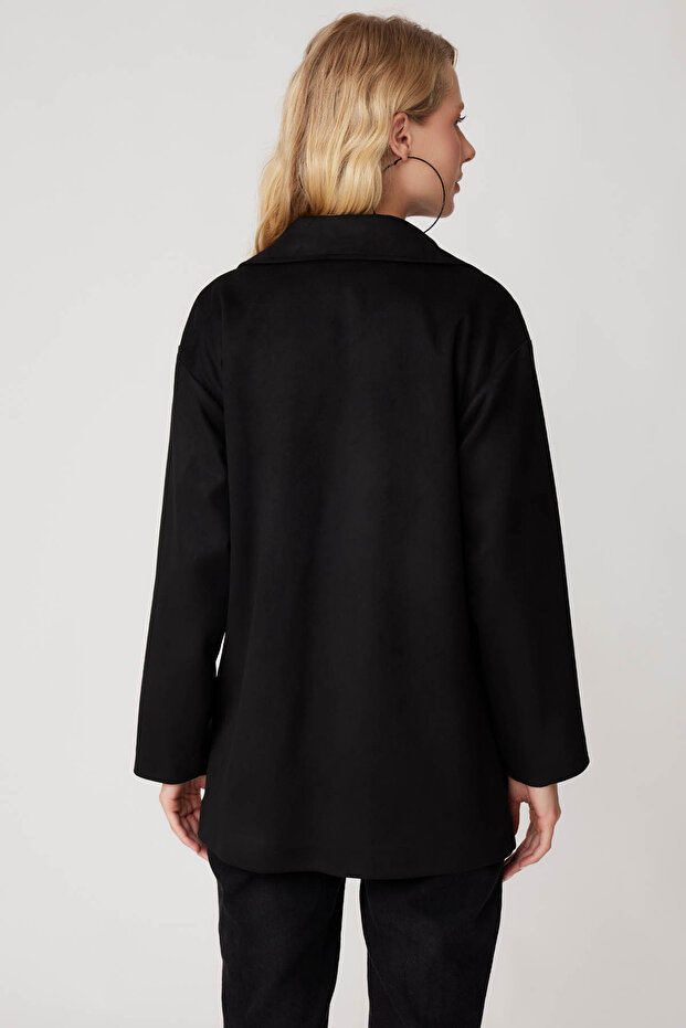 Single Button Pocket Suede Jacket - 5