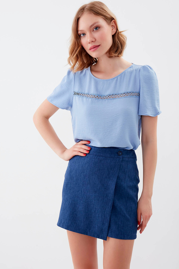 Düğmeli Mini Etek - 1