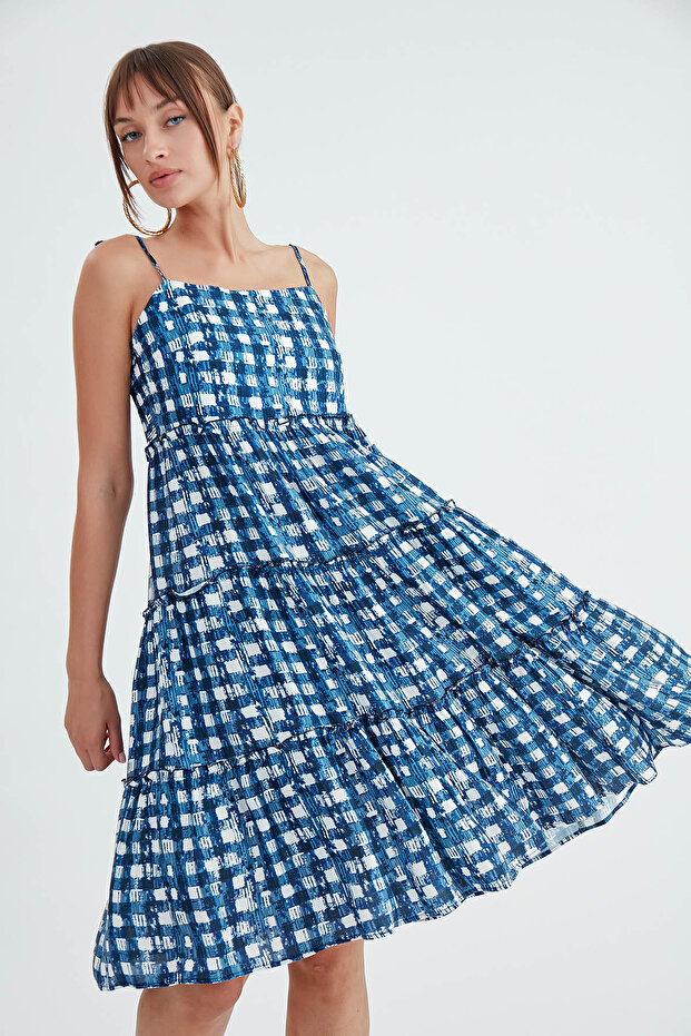 İp Askılı Desenli Elbise - 5