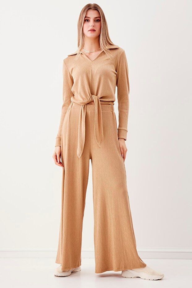 Bol Paça Örme Pantolon - 1