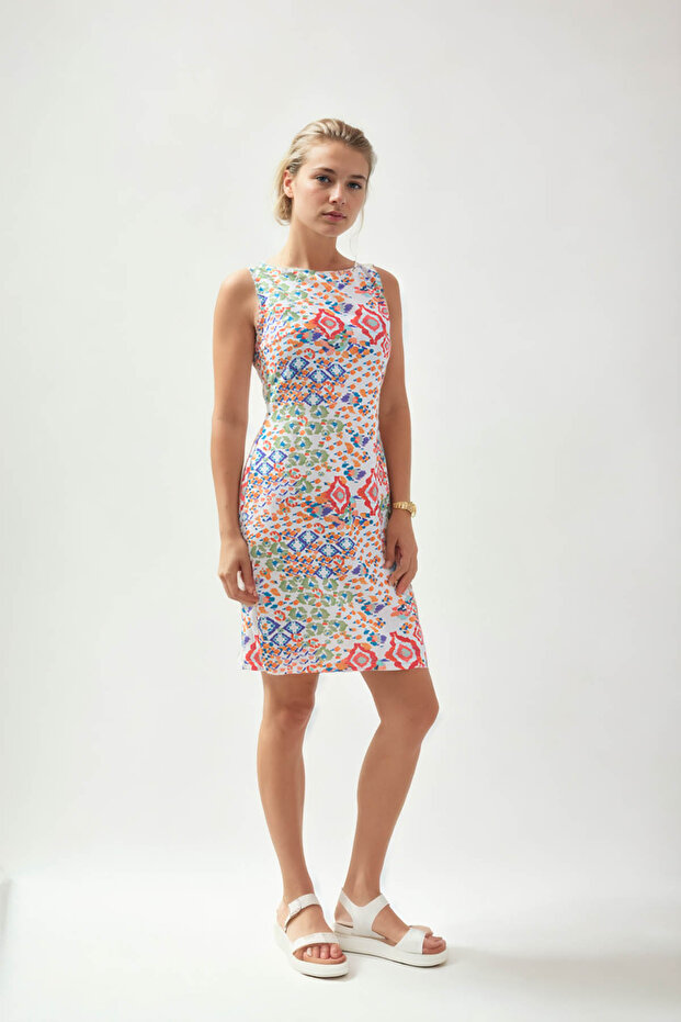 فستان كتان منقوش بأكمام صفر - 2