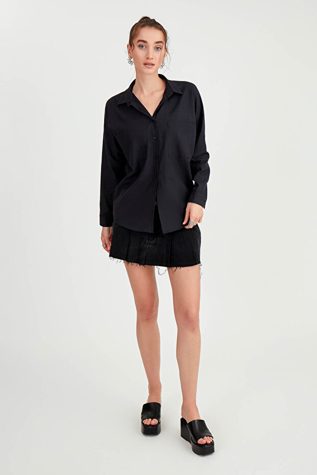 Basic Oversize Önden Cepli Gömlek - 3
